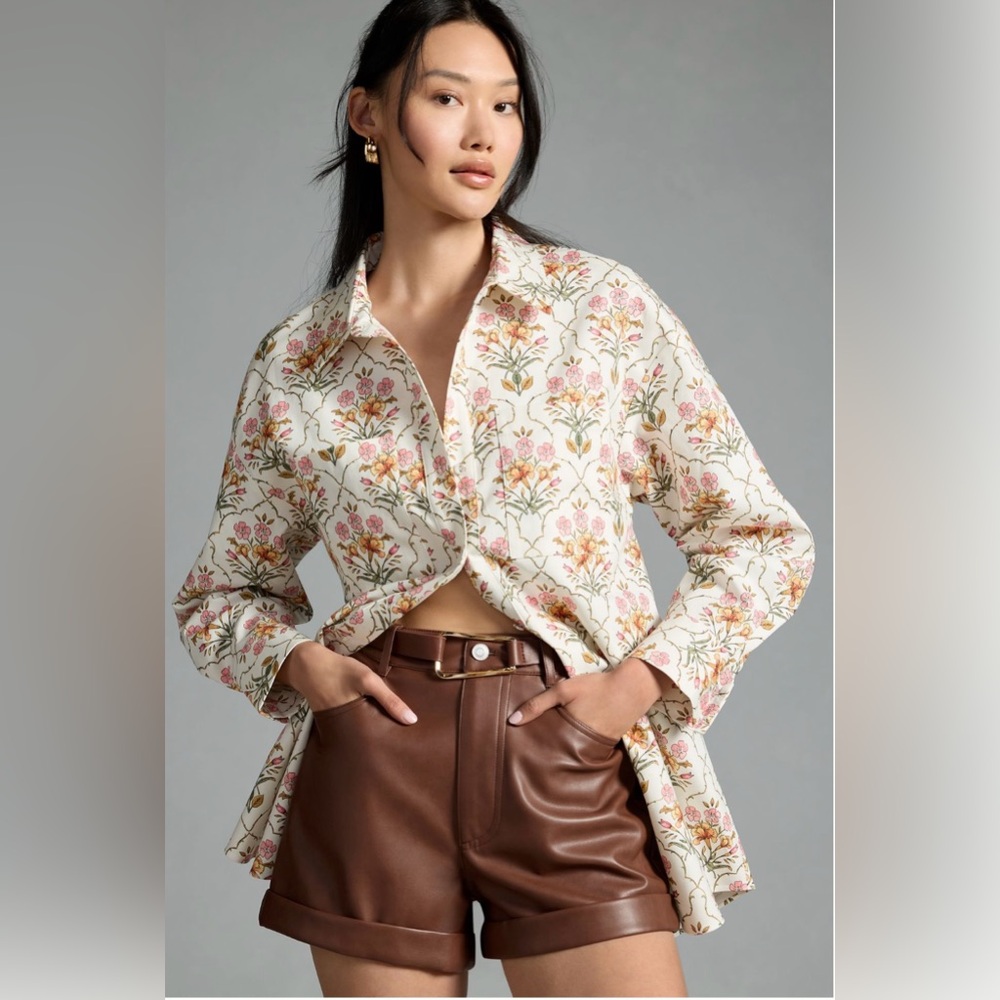 Favorite Daughter Willow Floral Button Down Shirt Medium NWT White Floral Mosaic